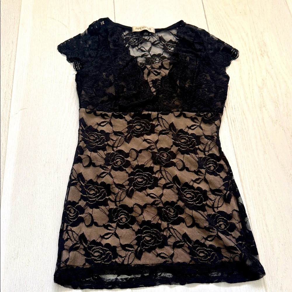 Arden B Elegant Black Lace Floral Dress